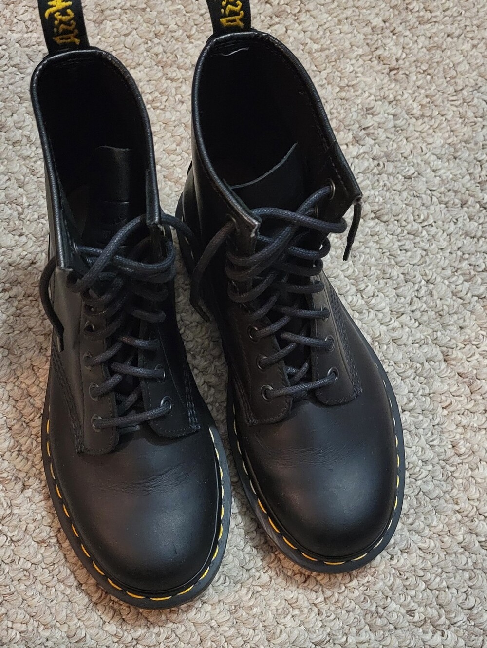 Dr. Martens Black Lace-Up Boots with Yellow Stitching